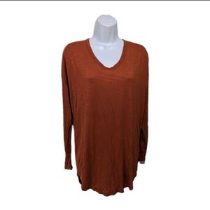 NWT Old Navy Luxe Voop Neck T Shirt S Tall Orange Thin Lightweight Long Sleeve